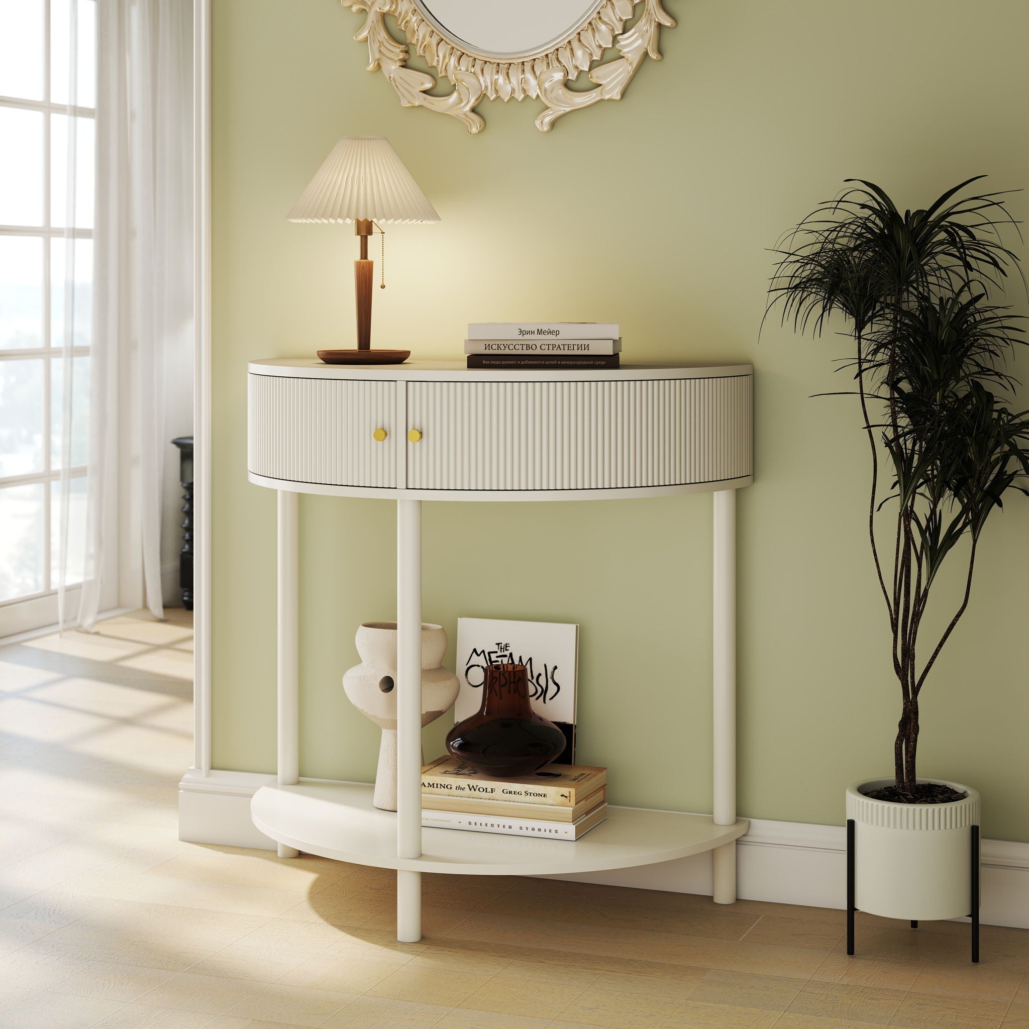 Demi Lune Console Table With 2 Storage Drawers