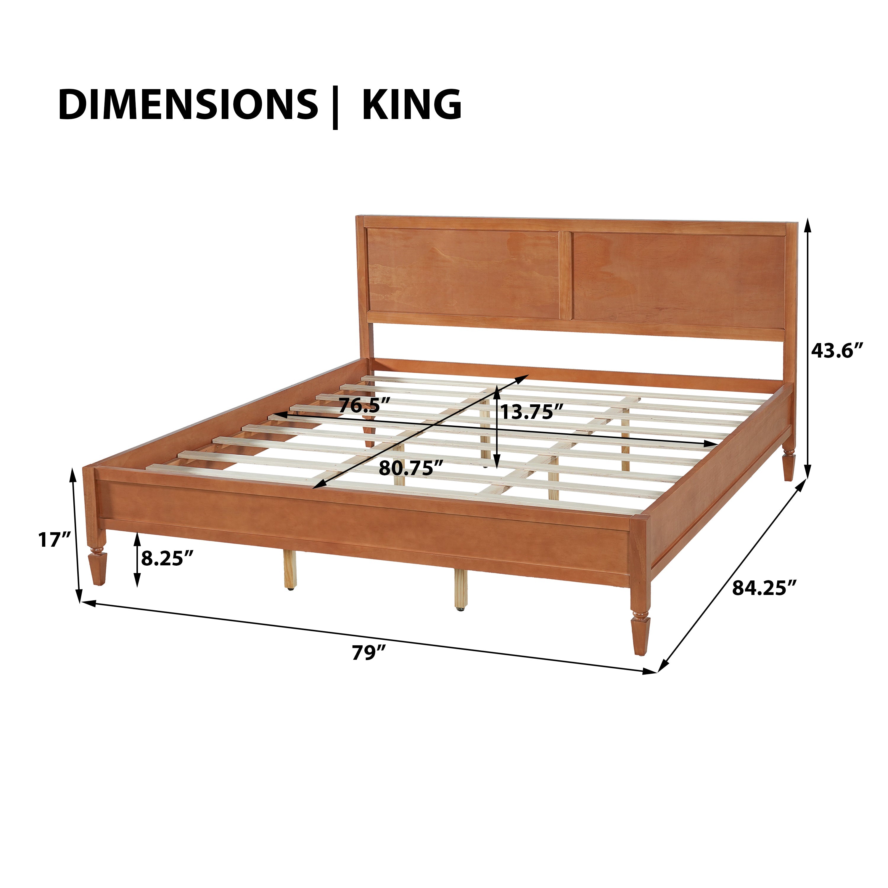 King Size Wood Platform Bed Frame with Classic Panel Headboard