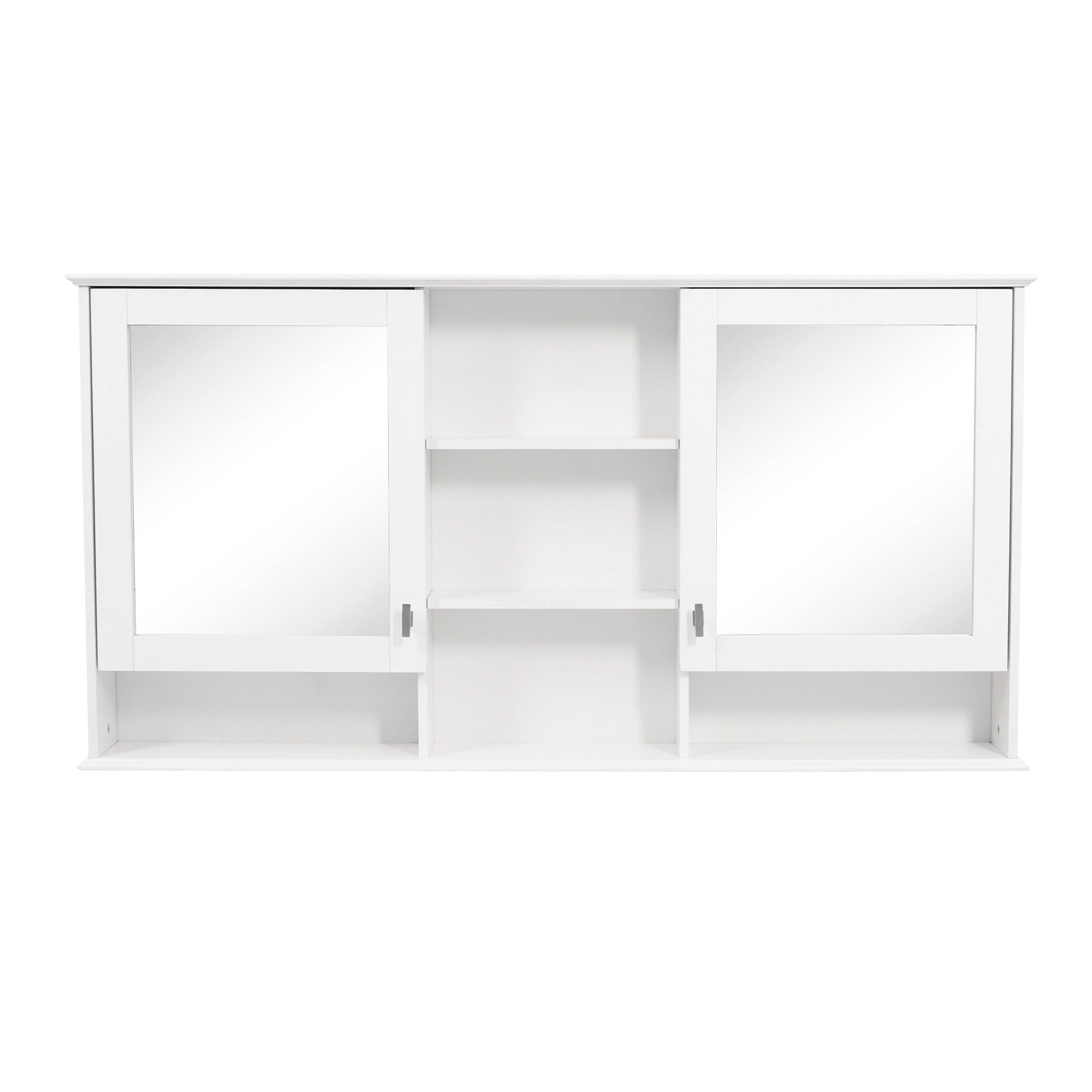 Wall Mount Mirror Cabinet With Adjustable Shelves - White