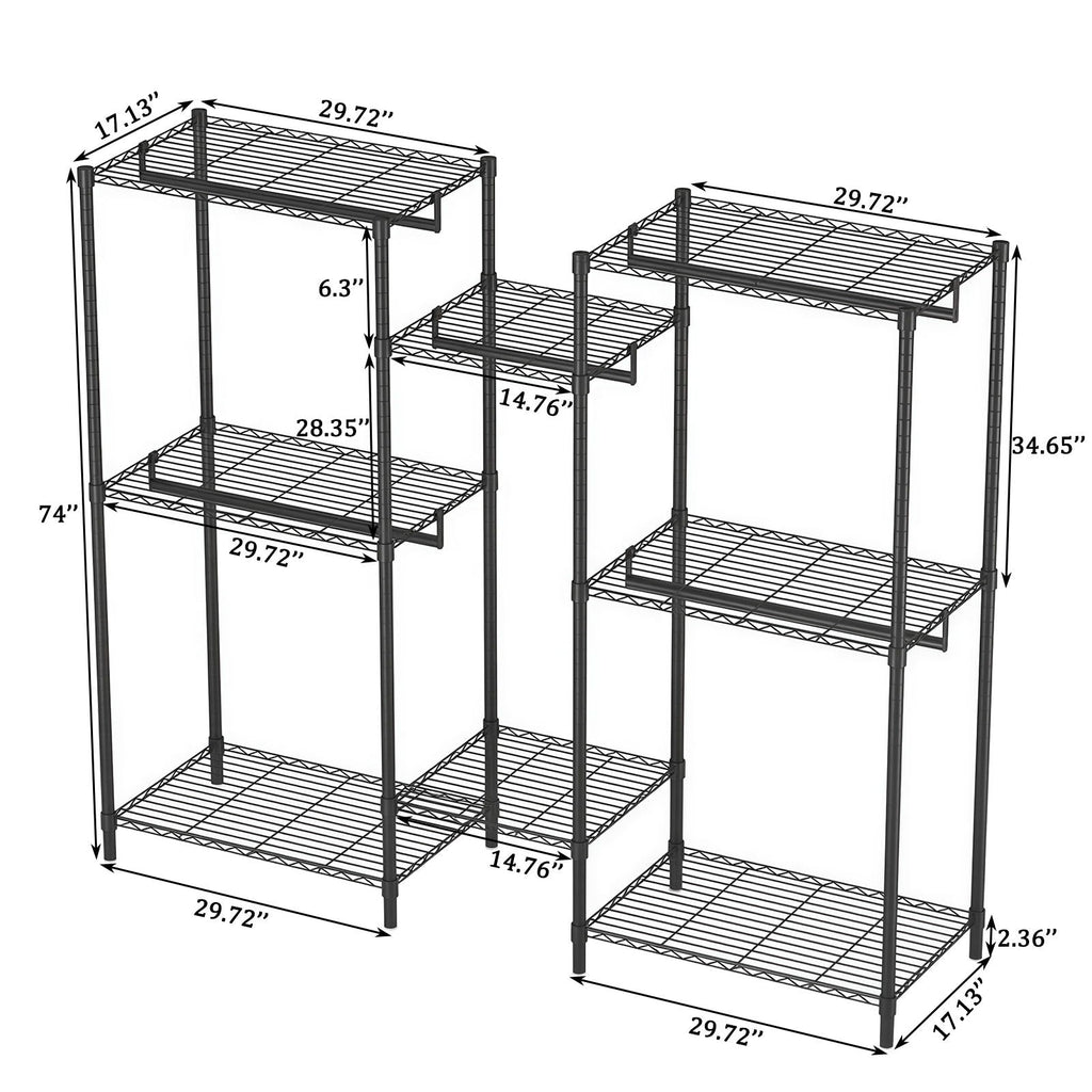 Heavy Duty Garment Rack With 8 Adjustable Wire Shelves And 5 Clothes Rails