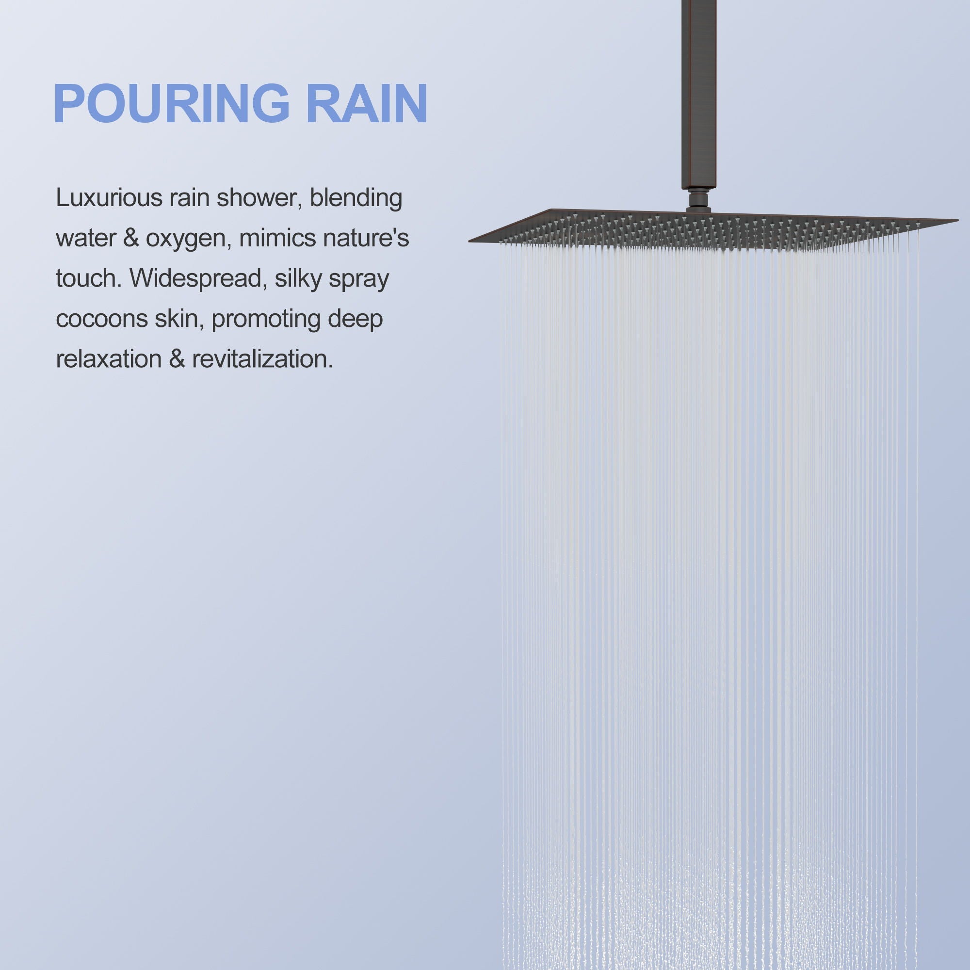 16" Square Rainfall Shower Head Fixed Wall Mount With Full Body Coverage & Self Cleaning Silicone Nozzles