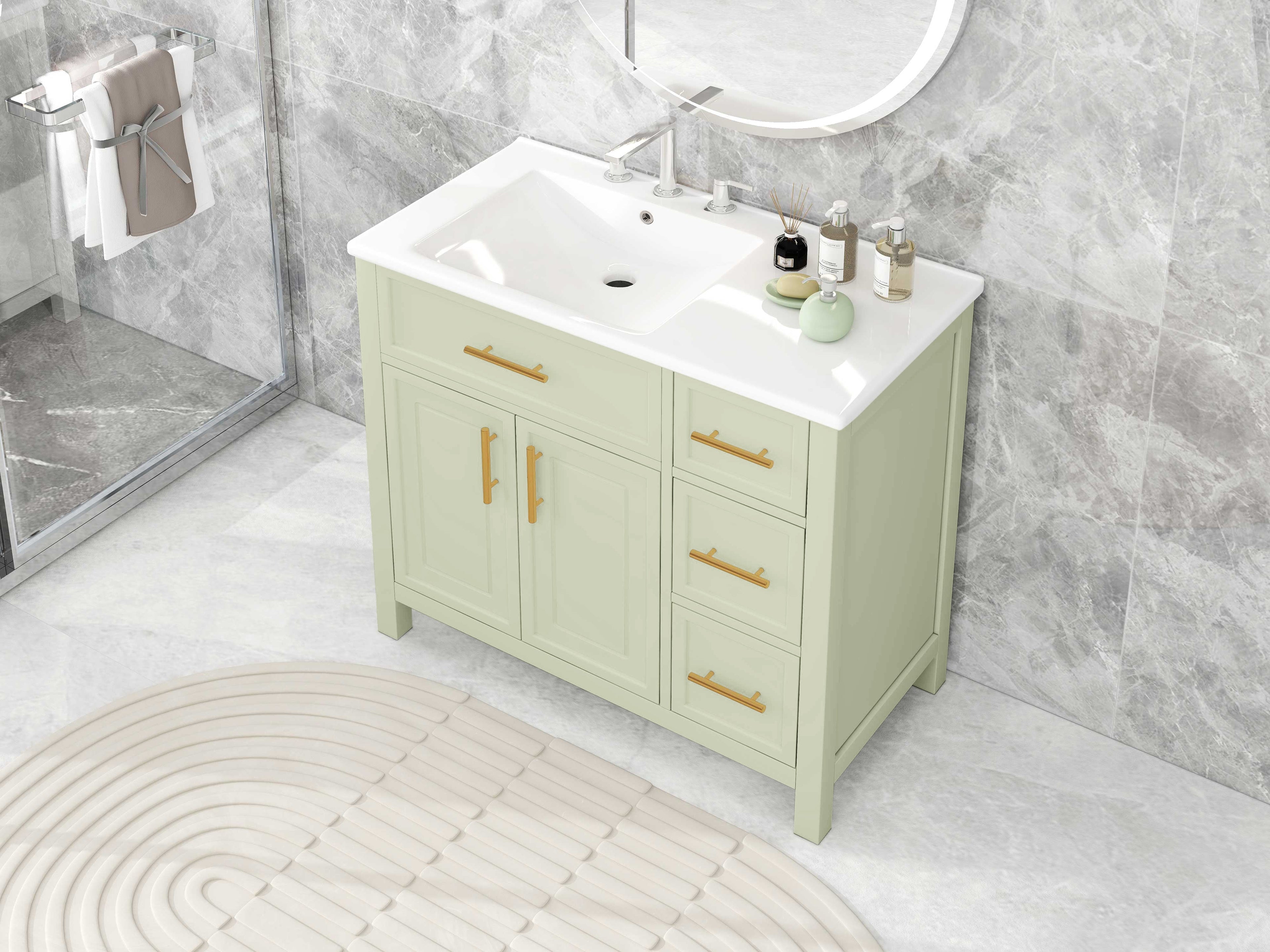 36" Bathroom Vanity with Sink Top, Cabinet with Two Doors and Three Drawers