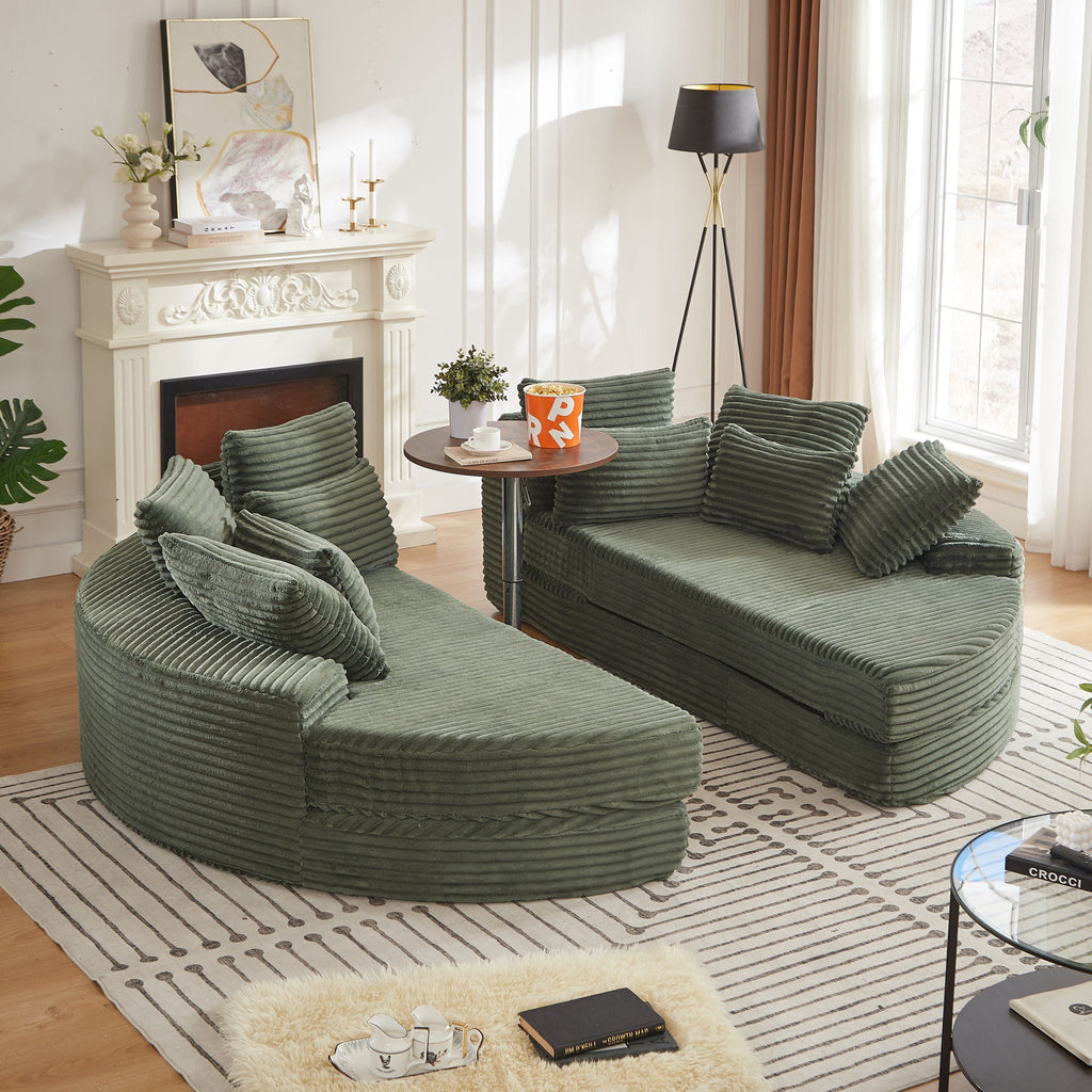 Round Oversized Sofa Bed With 5 Throw Pillows