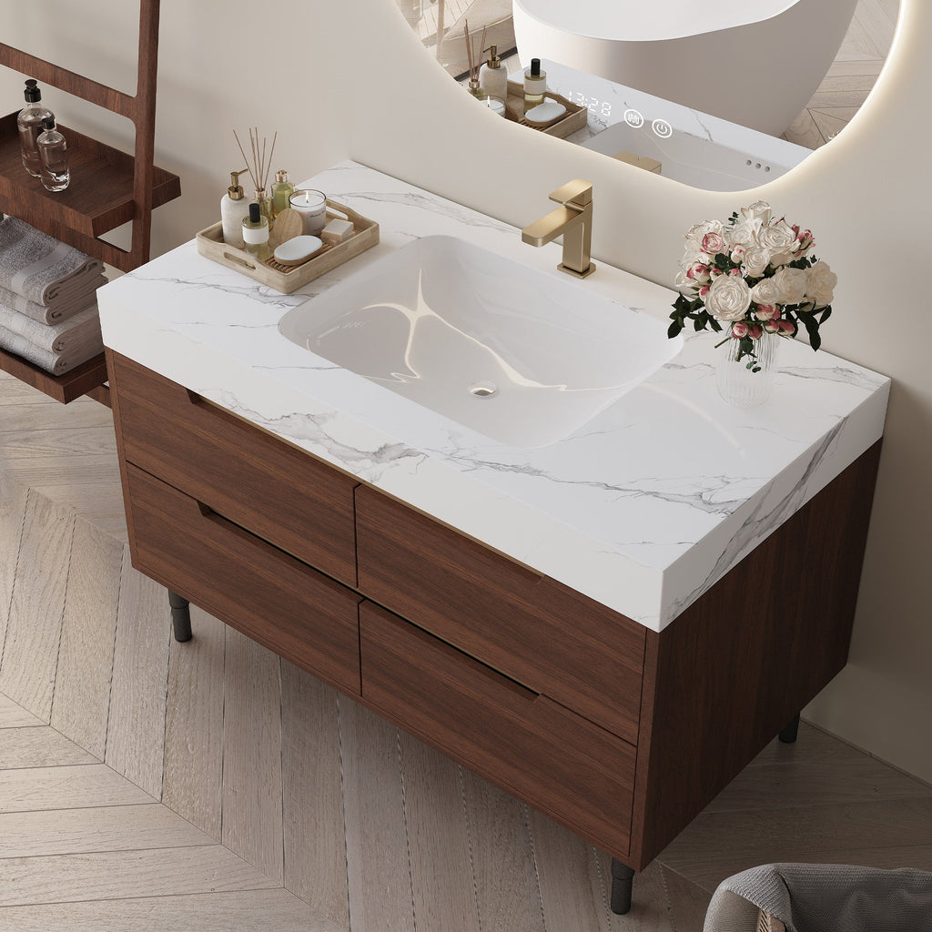 35.4" Farmhouse Free-standing Sintered Stone Bathroom Vanity with Undermount Sink
