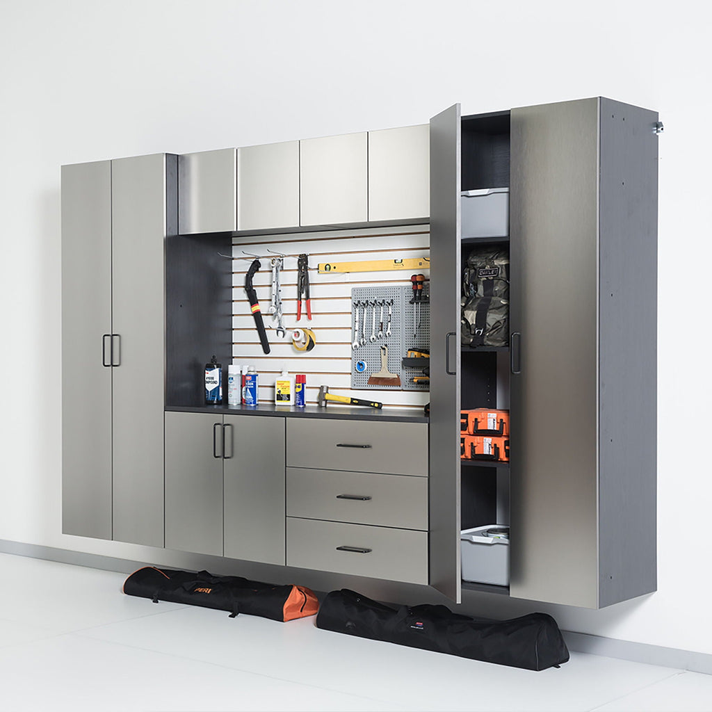 Astro Series - Wall Mounted Storage Cabinet With Soft Closing Drawers - Metallic Gray