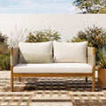 Outdoor Acacia Wood Loveseat with Diamond Rope Weave & Cushions, Teak Finish