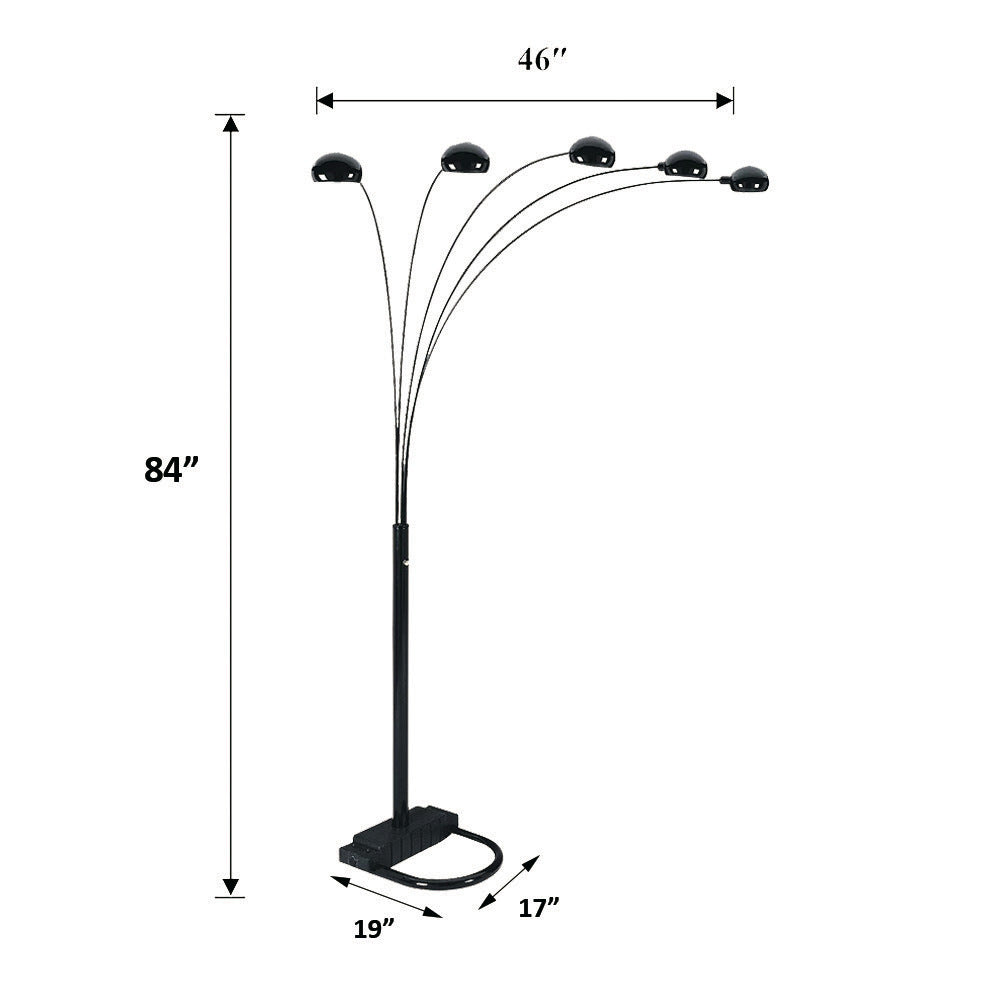 5-Arm Arc Floor Lamp – Adjustable Dome Heads, 3-Way Switch & Tip-Resistant Base | Black, Gold, Nickel & White