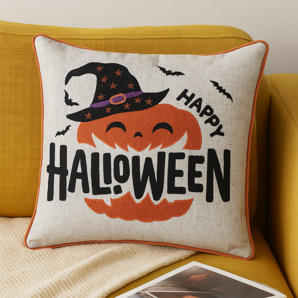 Happy Halloween Pumpkin Witch Throw Pillow Set of 2