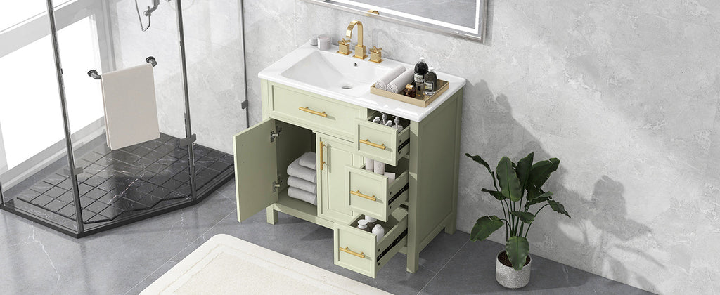 36" Bathroom Vanity with Sink Top, Cabinet with Two Doors and Three Drawers
