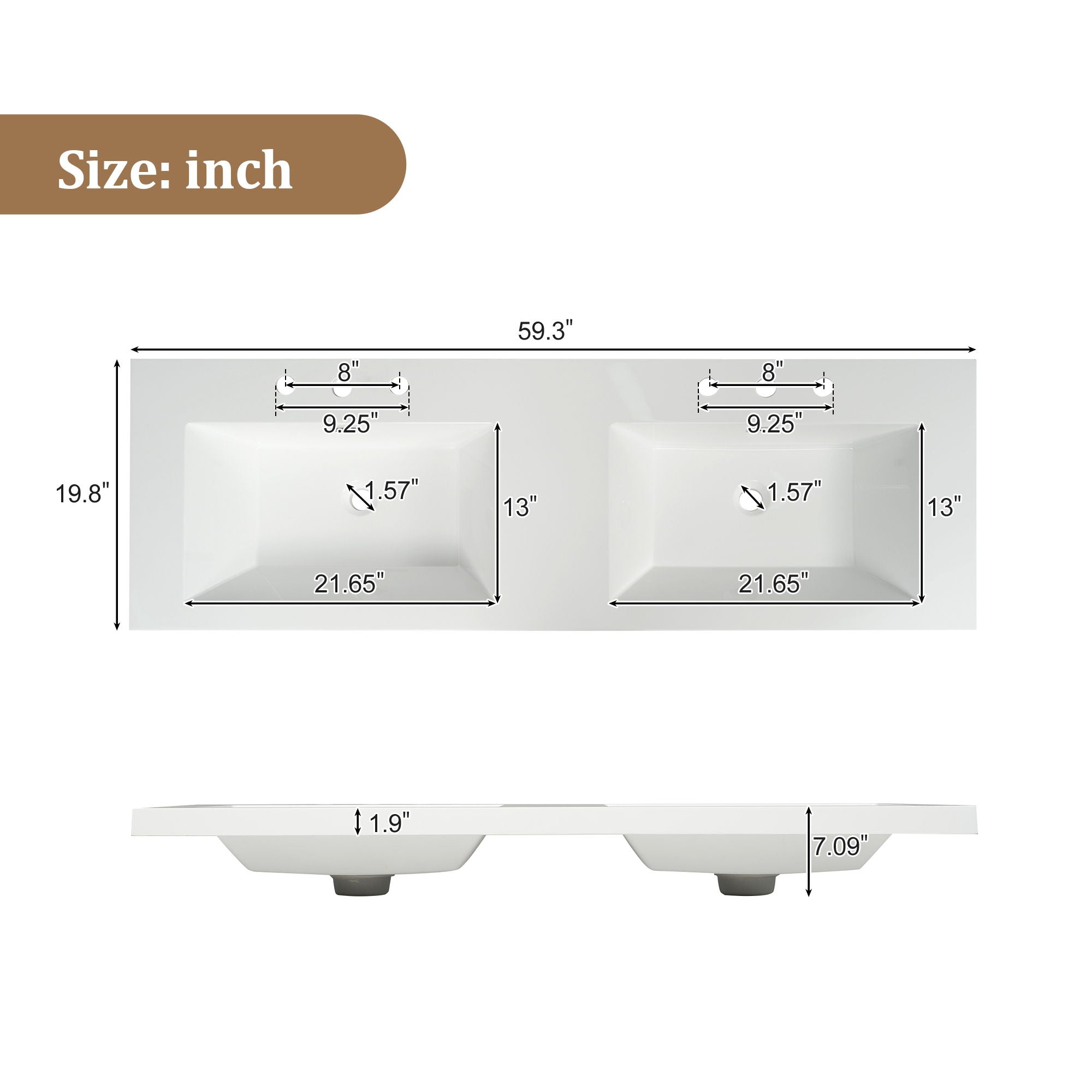 Double Sink Bathroom Vanity, Cabinet & Soft Close Doors, Divided Drawers, Wall Mounted Storage - Wood