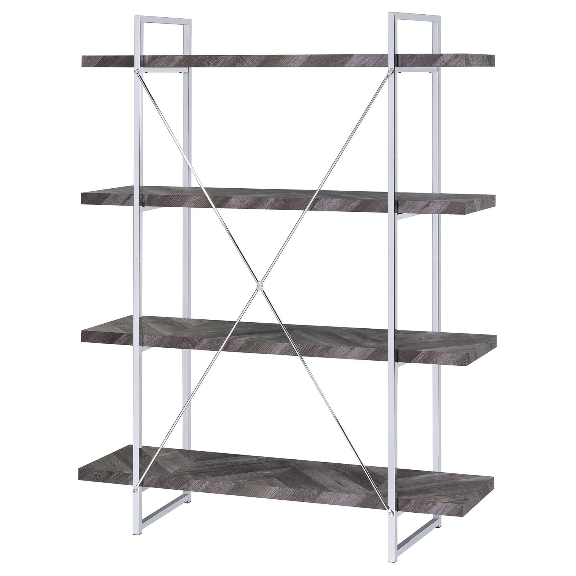 Herringbone - Bookcase With Full Length Shelf - Gray