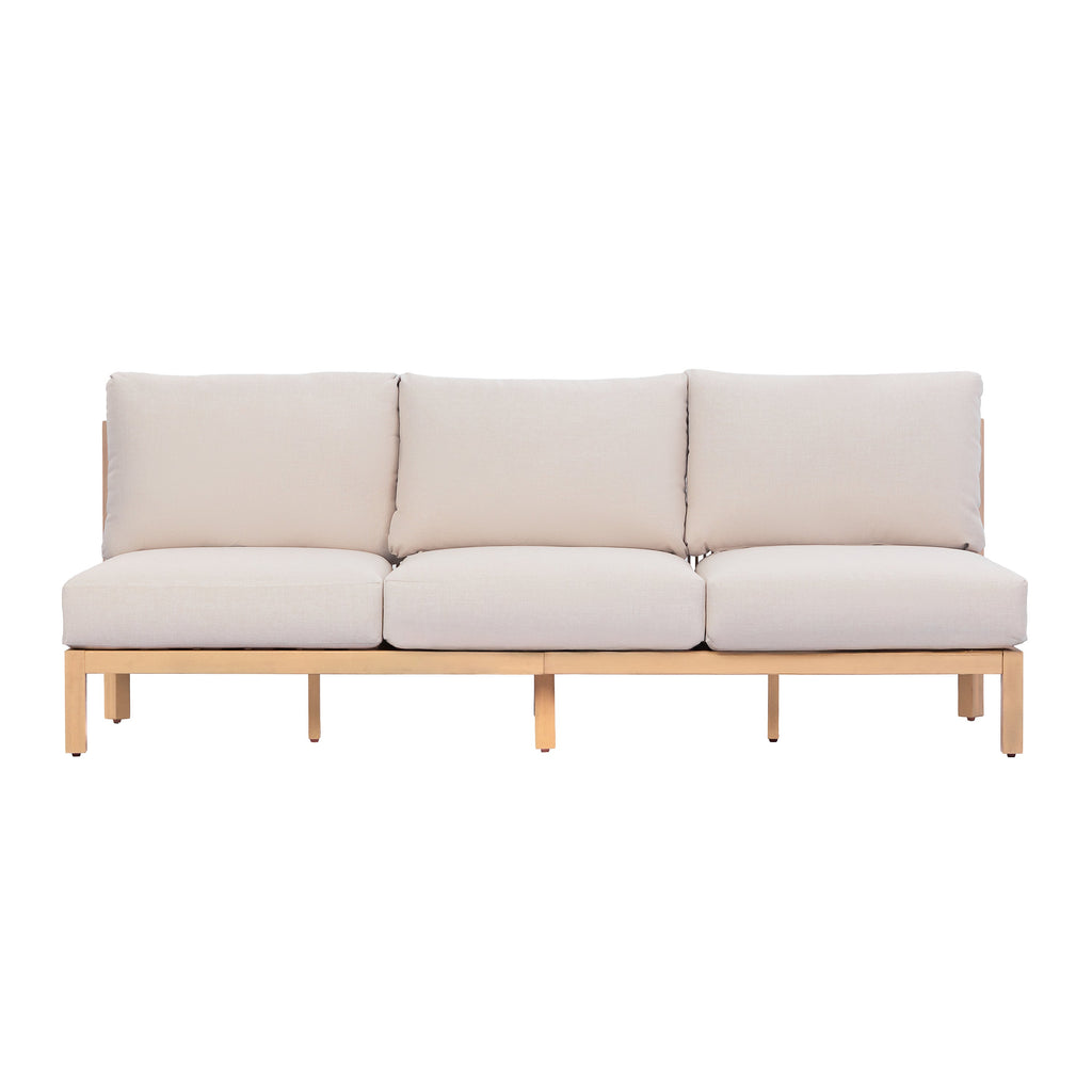 73.23" Outdoor Acacia Wood Frame Rope-Braided Backrest Three-Seater Sofa