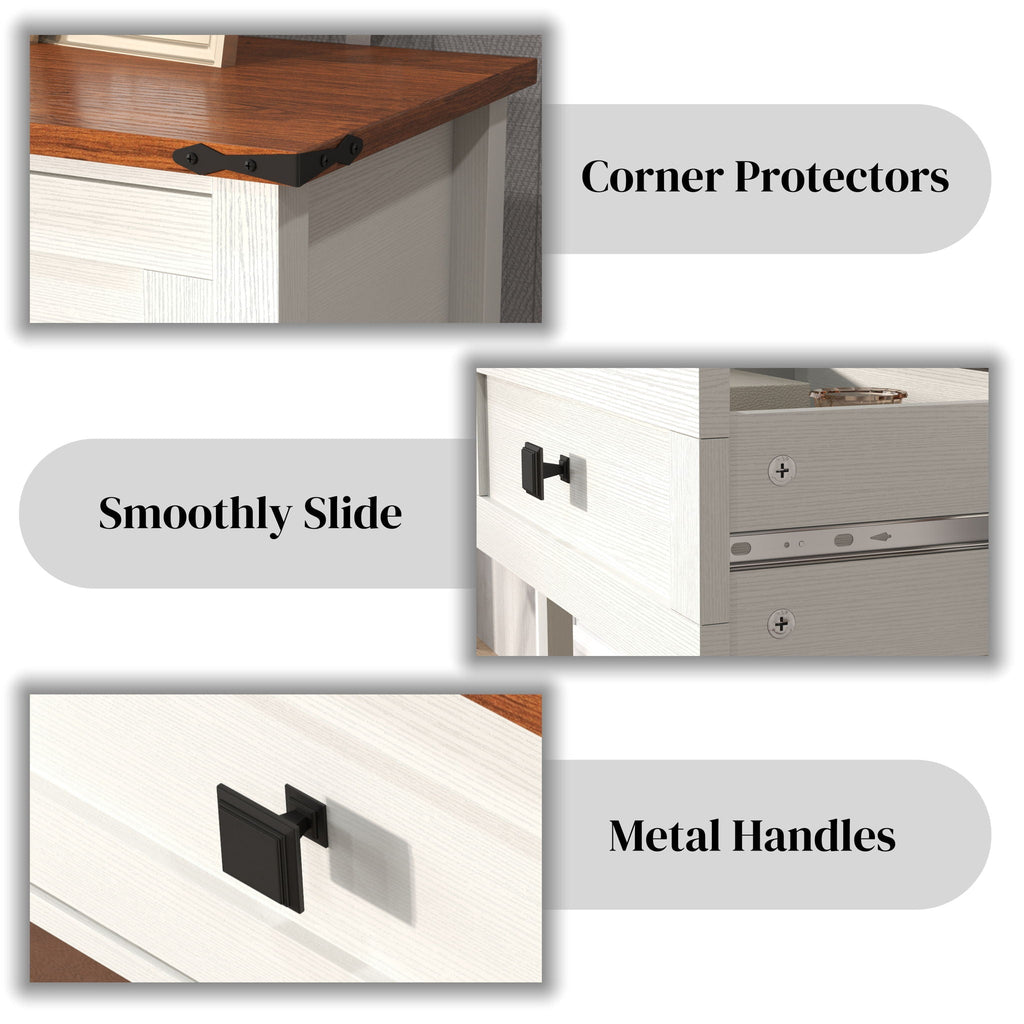 Farmhouse Style Console Table With 2 Drawers And Bottom Storage Shelf