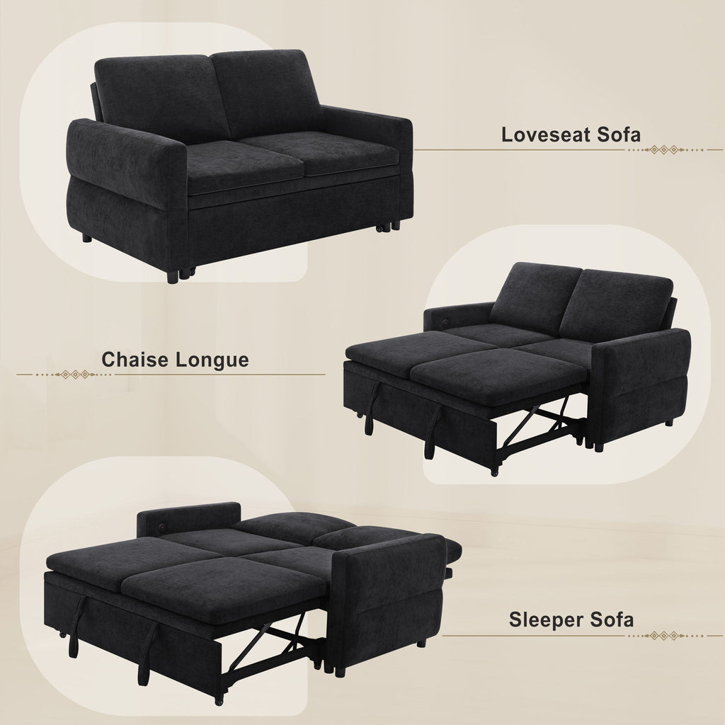 Convertible Sofa Bed Loveseat With Adjustable Backrest And USB Ports
