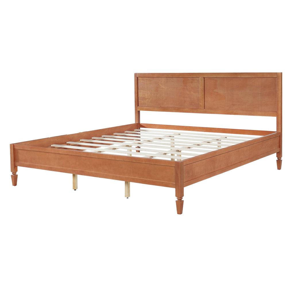 King Size Wood Platform Bed Frame with Classic Panel Headboard