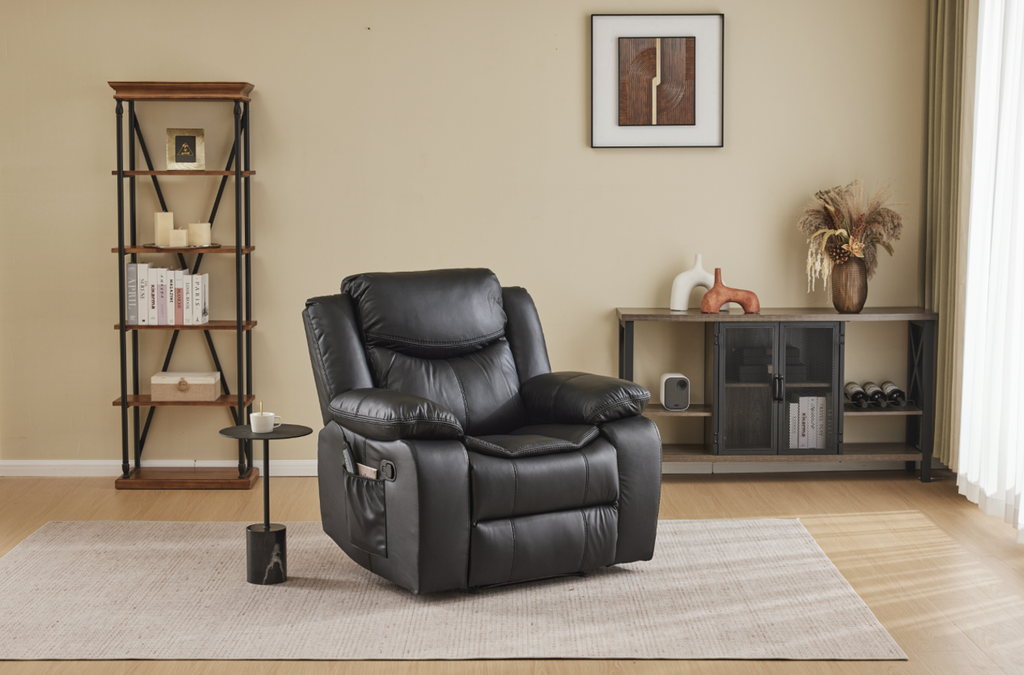 Black Color Air Leather Recliner Chair with Vibration and Heating