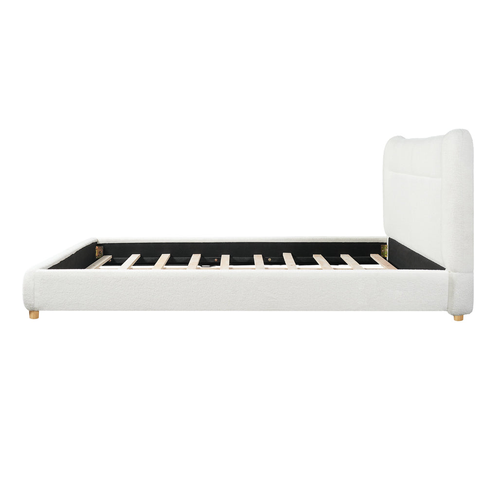 Minimalist Curved Headboard Teddy Bear Plush Bed, Queen