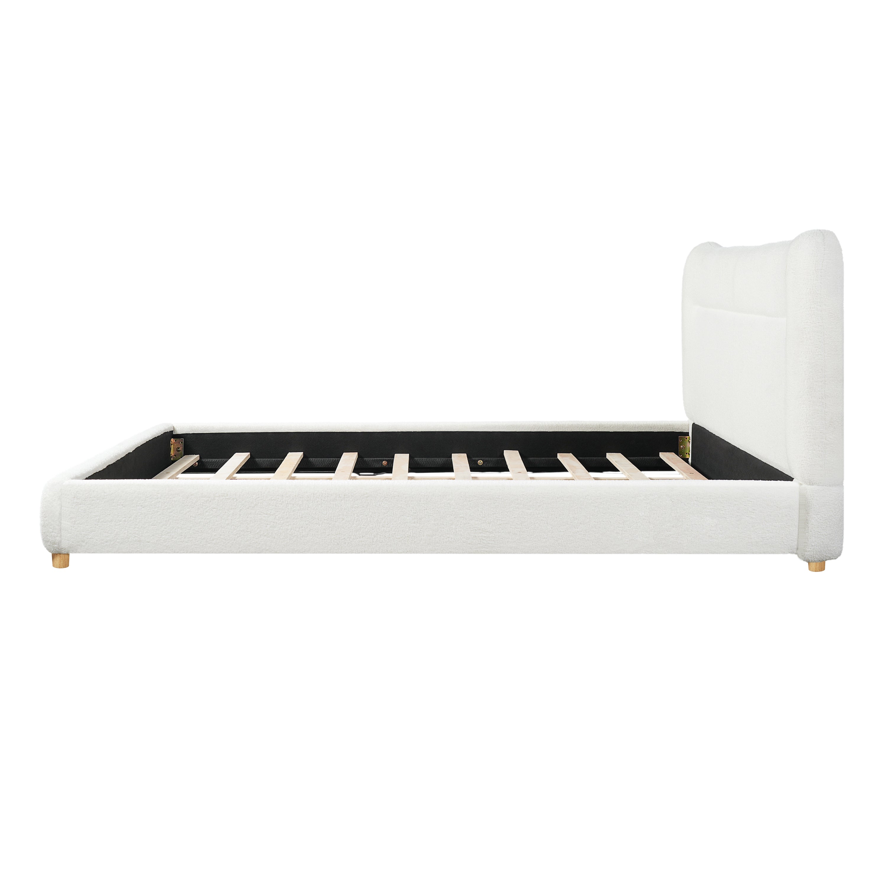 Minimalist Curved Headboard Teddy Bear Plush Bed, Queen