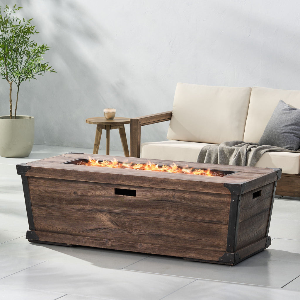 Outdoor Patio Rectangle Gas Burning Fire Pit - Wood Pattern