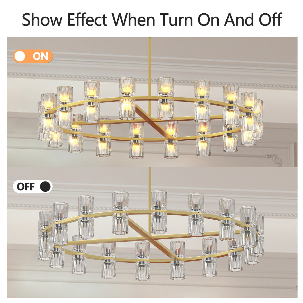 Luxury Crystal Chandelier | Double-Ring LED Ceiling Light for Living Room & Dining Room — Black or Gold, Round or Rectangular