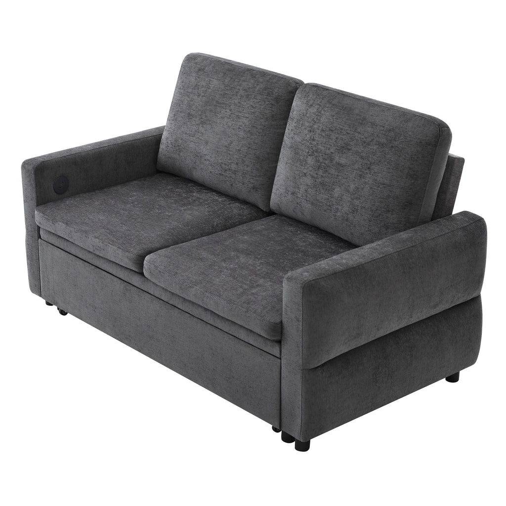 Convertible Sofa Bed Loveseat With Adjustable Backrest And USB Ports
