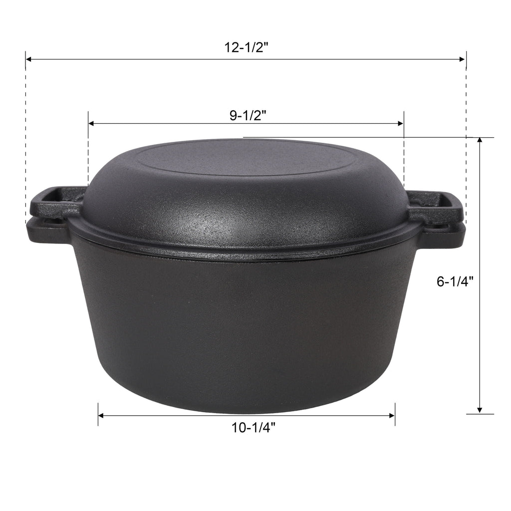 3 In 1 Pre-Seasoned Cast Iron Dutch Oven, 5 Quart with Silicone Handles