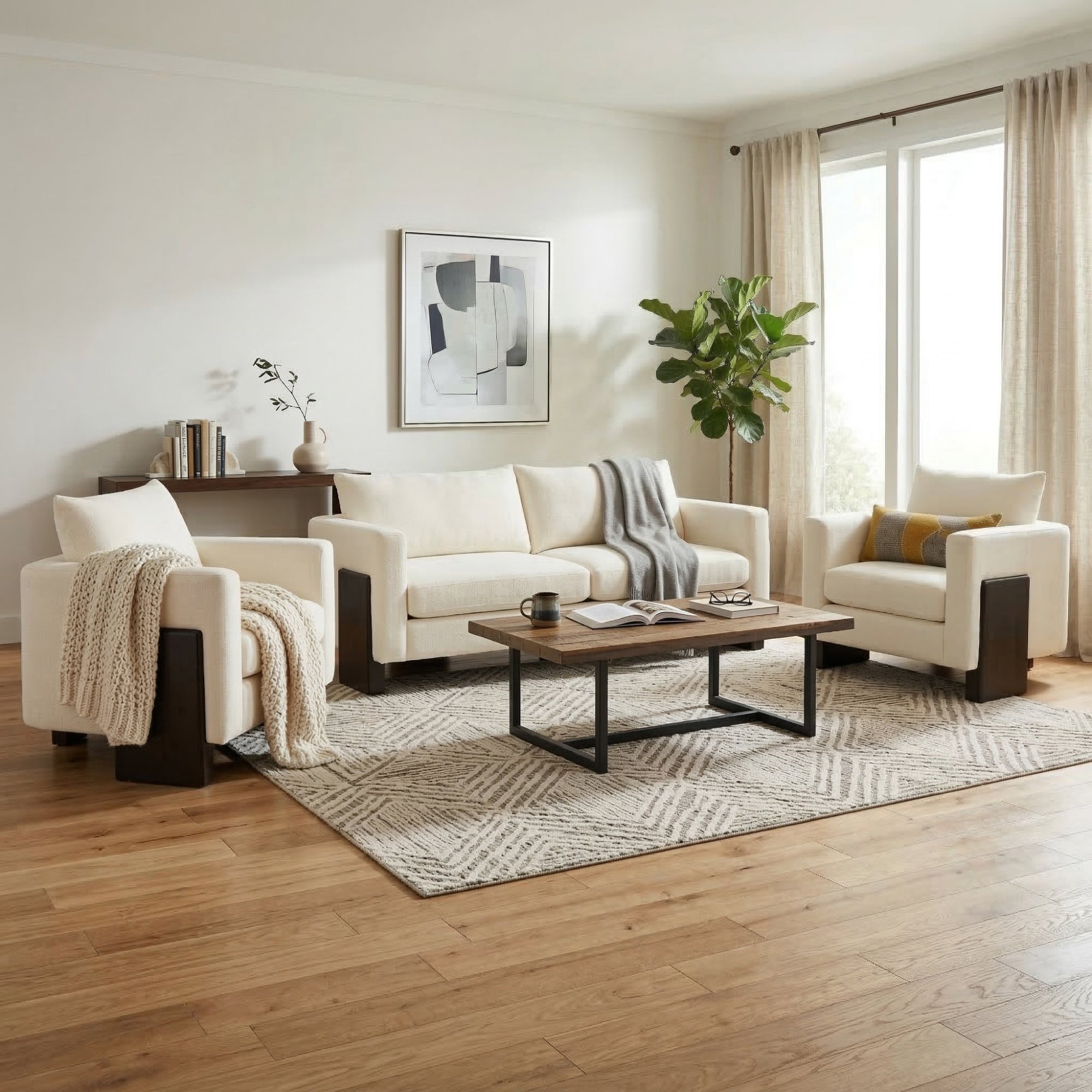 Cozy Sofa Set Oversized Comfy Cloud Sofa with Rubberwood Legs