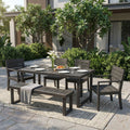 Outdoor 6 Seater Dining Set With Bench - Dark Gray / Light Gray