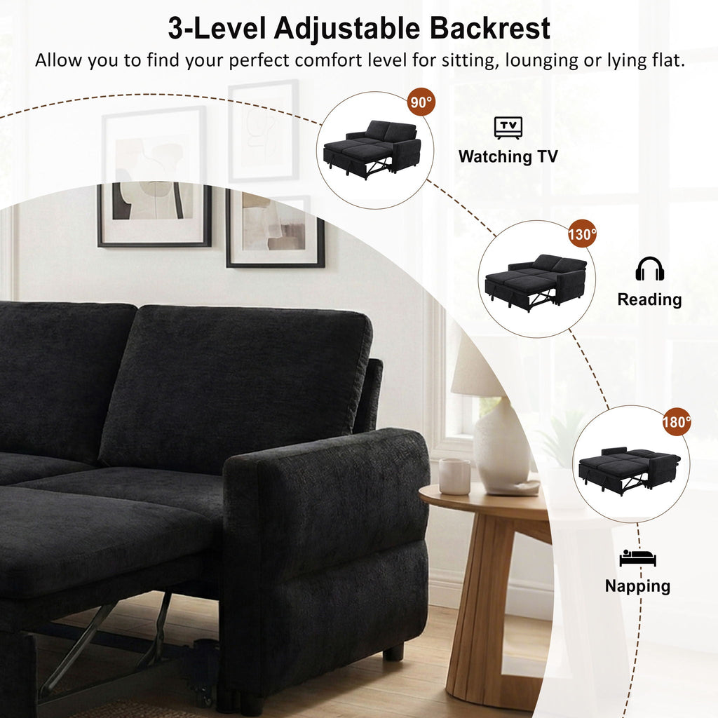 Convertible Sofa Bed Loveseat With Adjustable Backrest And USB Ports