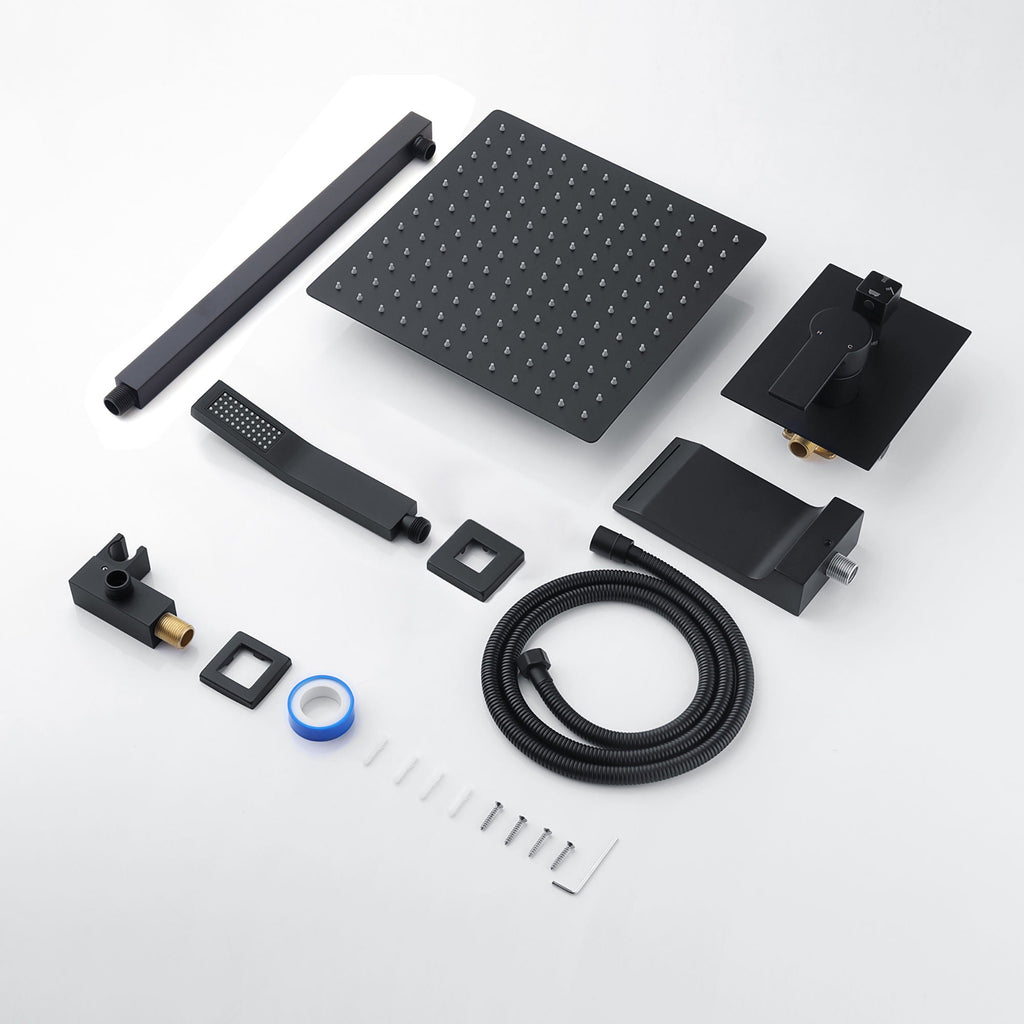 Tub Shower Faucet Set With 12" Rain Shower Head And Handheld Spray Combo