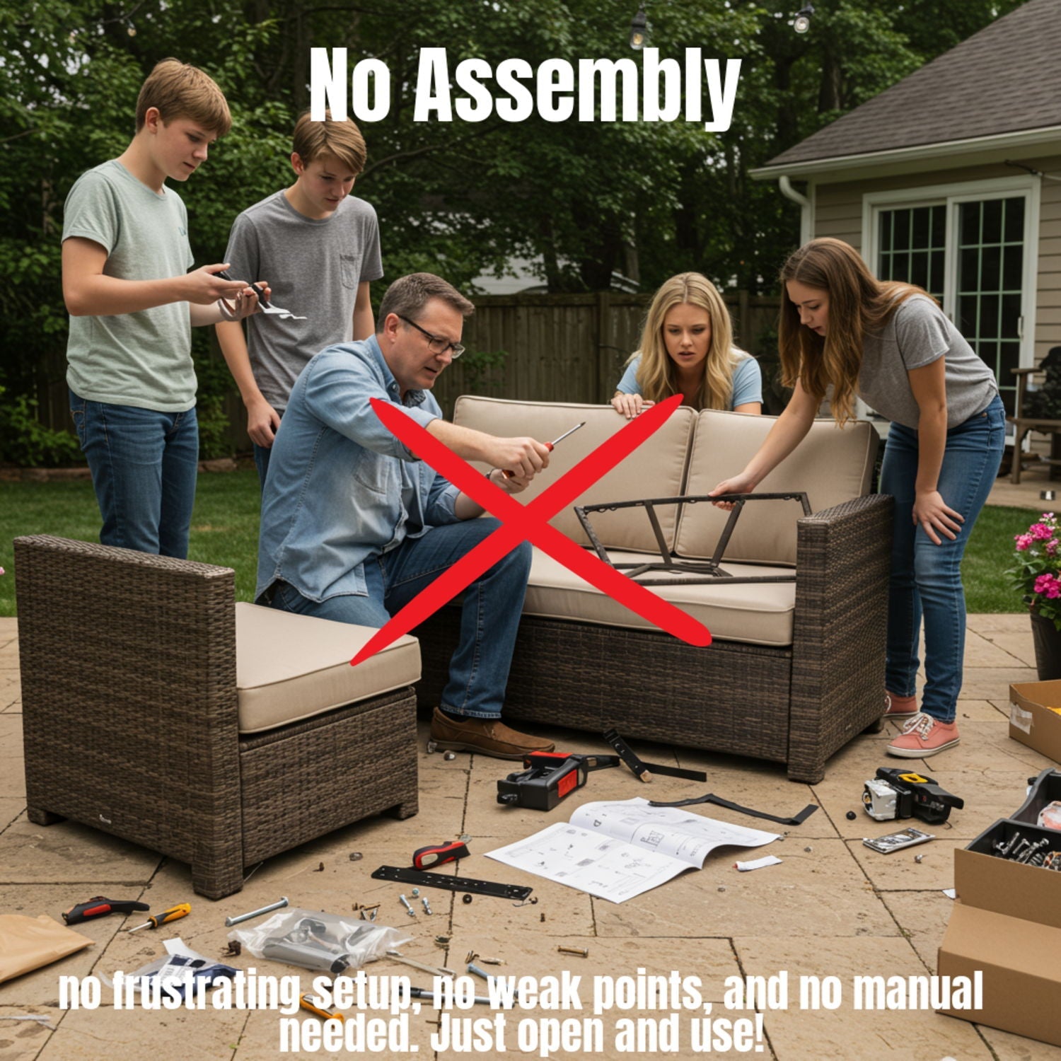 Wicker 2 Person Conversation Set, Durable Outdoor Seating With Cushions Mix - Brown Mix