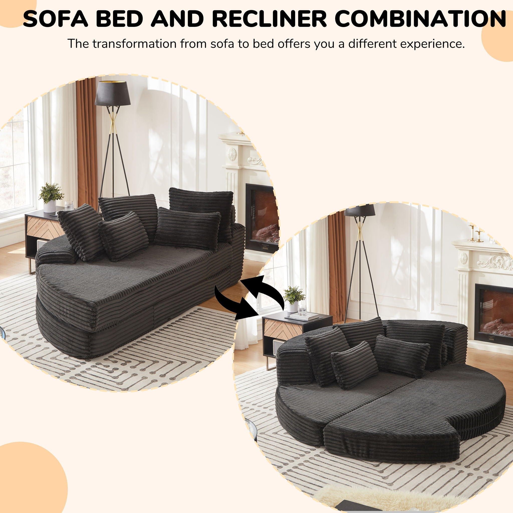 Semi Circular 2 In 1 Sofa Bed With Neck Pillow And Throw Pillows