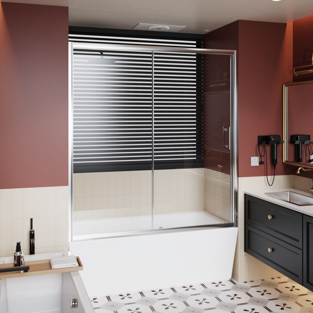 Single Sliding Shower Door For Bathtub With Handle - Chrome