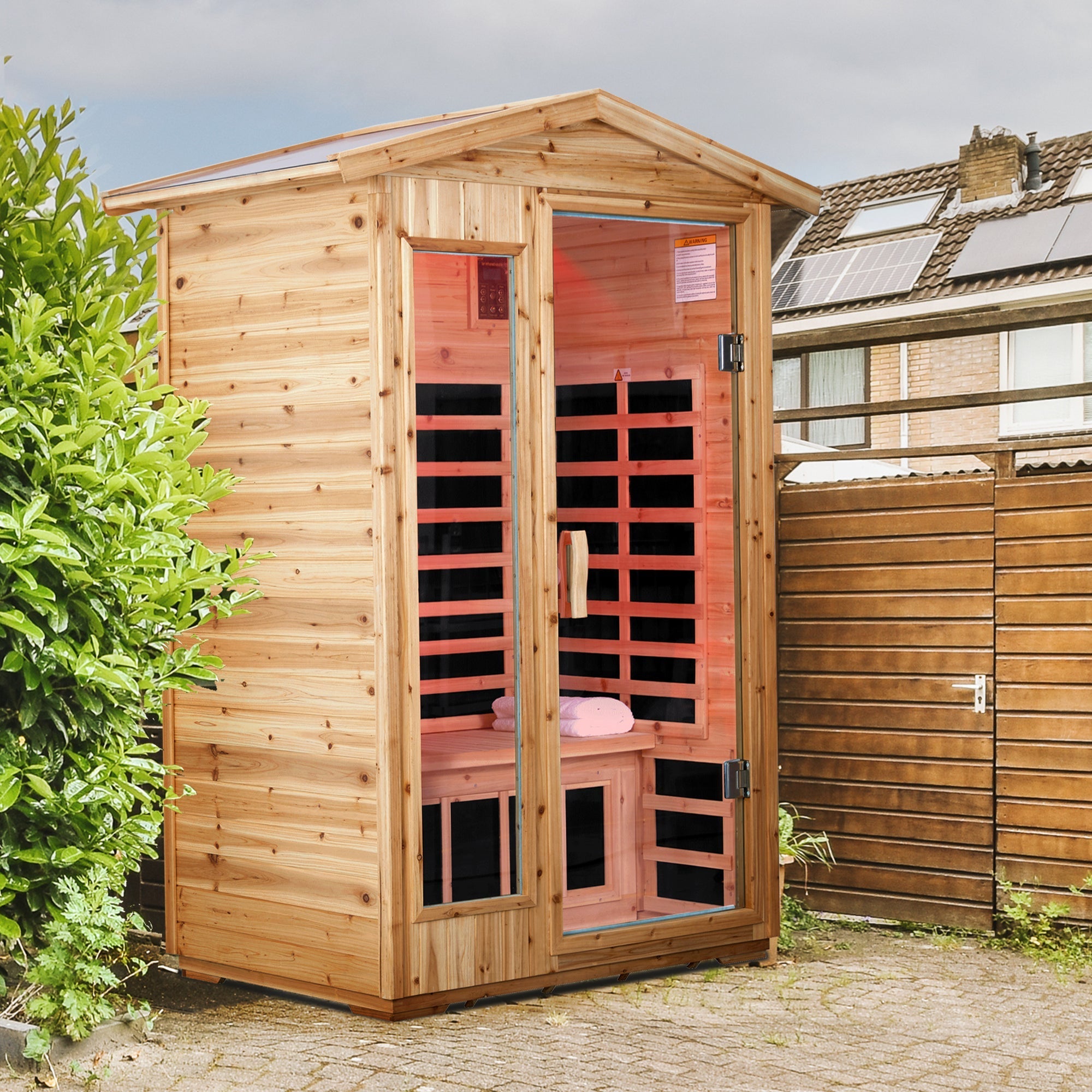 Two Person Far Infrared Old Fir Outdoor Sauna Room with Bluetooth and LED Lighting