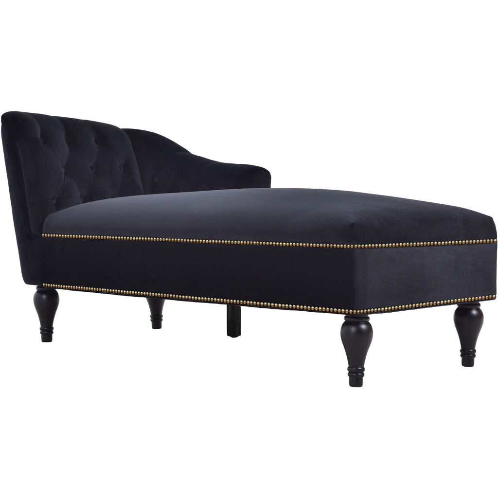 Velvet Chaise Lounge, Button Tufted Right Arm Facing Lounge Chair With Nailhead Trim For Living Room - Black