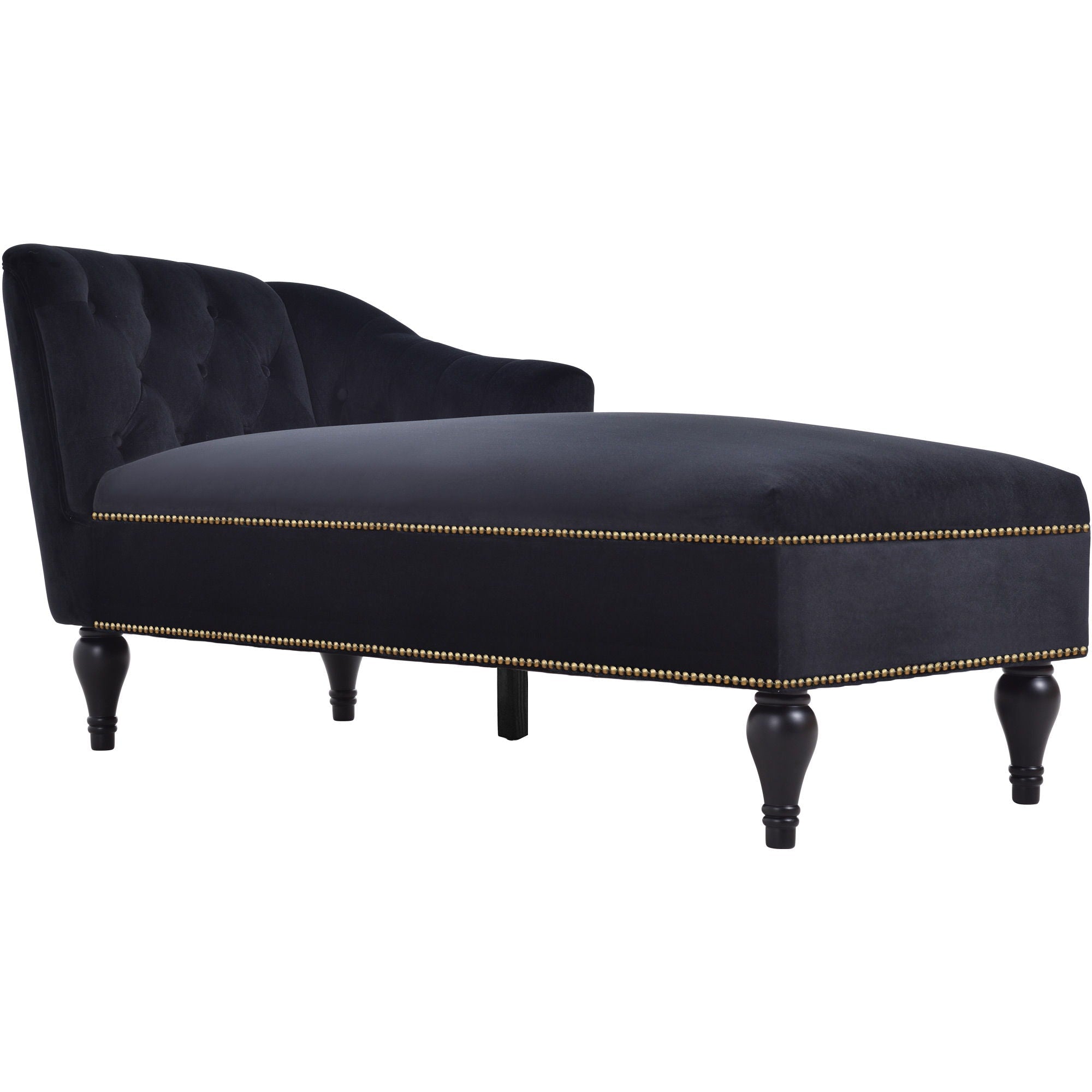 Velvet Chaise Lounge, Button Tufted Right Arm Facing Lounge Chair With Nailhead Trim For Living Room - Black