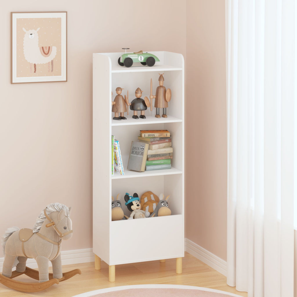 4 Tier Bookcase with Safety Restraint and Storage Cabinet - White