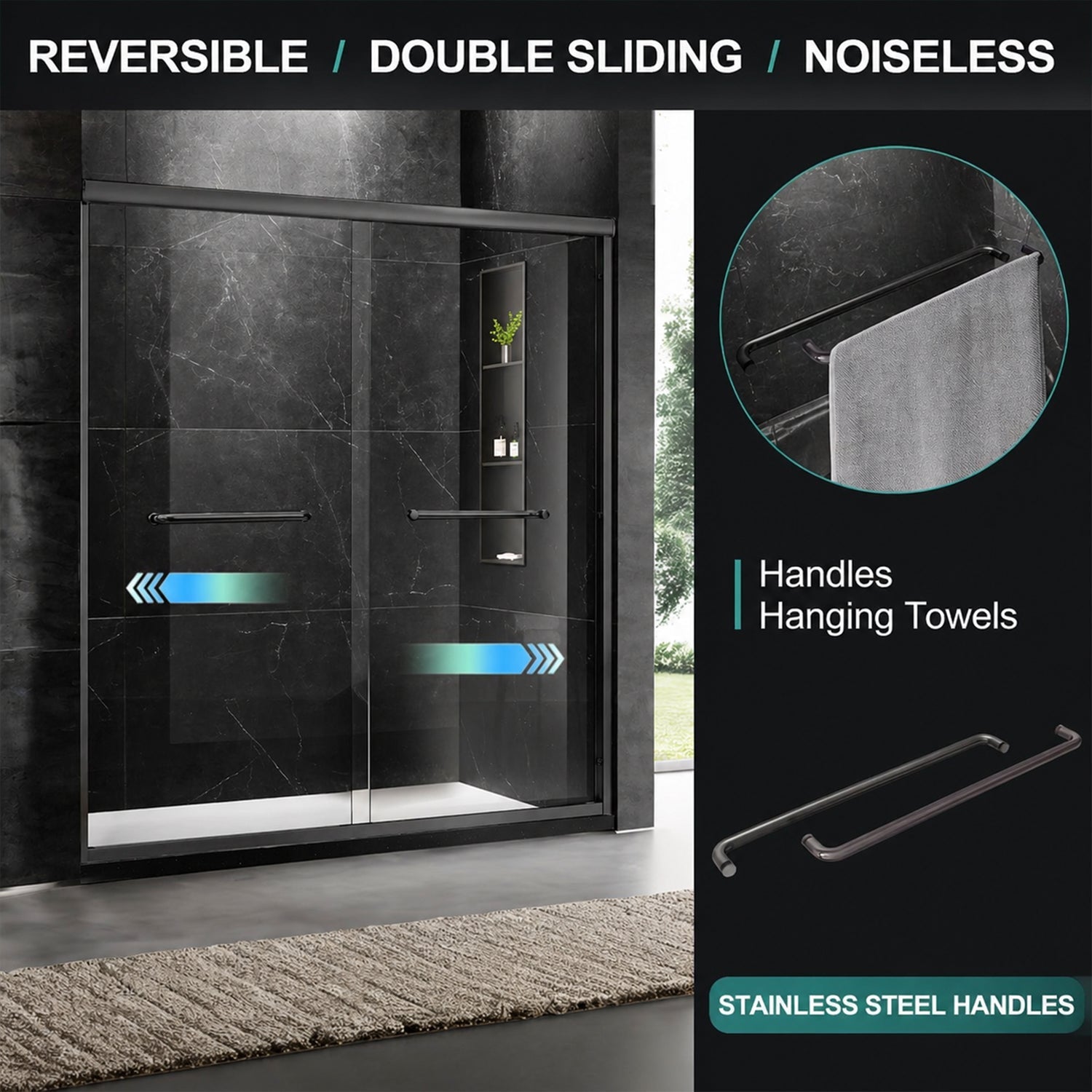 60" W x 74" H Door Sliding Frameless Shower Door with 6mm Tempered Glass LYM-02 Mat