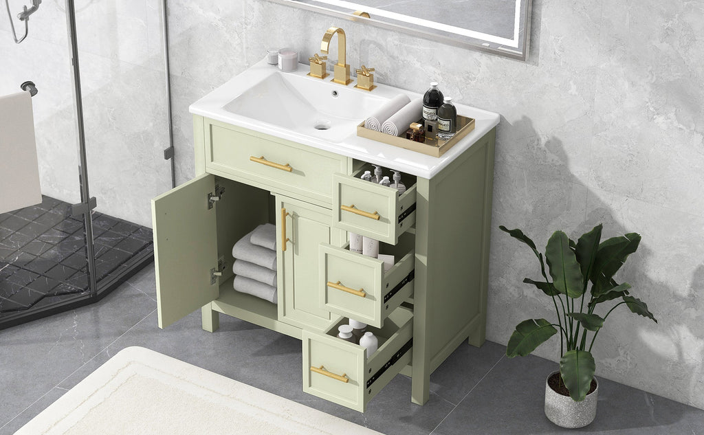 36" Bathroom Vanity with Sink Top, Cabinet with Two Doors and Three Drawers