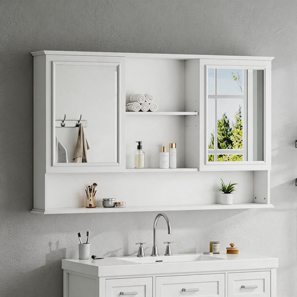 Wall Mounted Bathroom Medicine Cabinet With Double Mirrored Doors