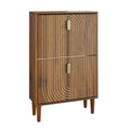 Modern Minimalist Shoe Storage Cabinet With 2 Flip Drawers And Metal Handles - Brown