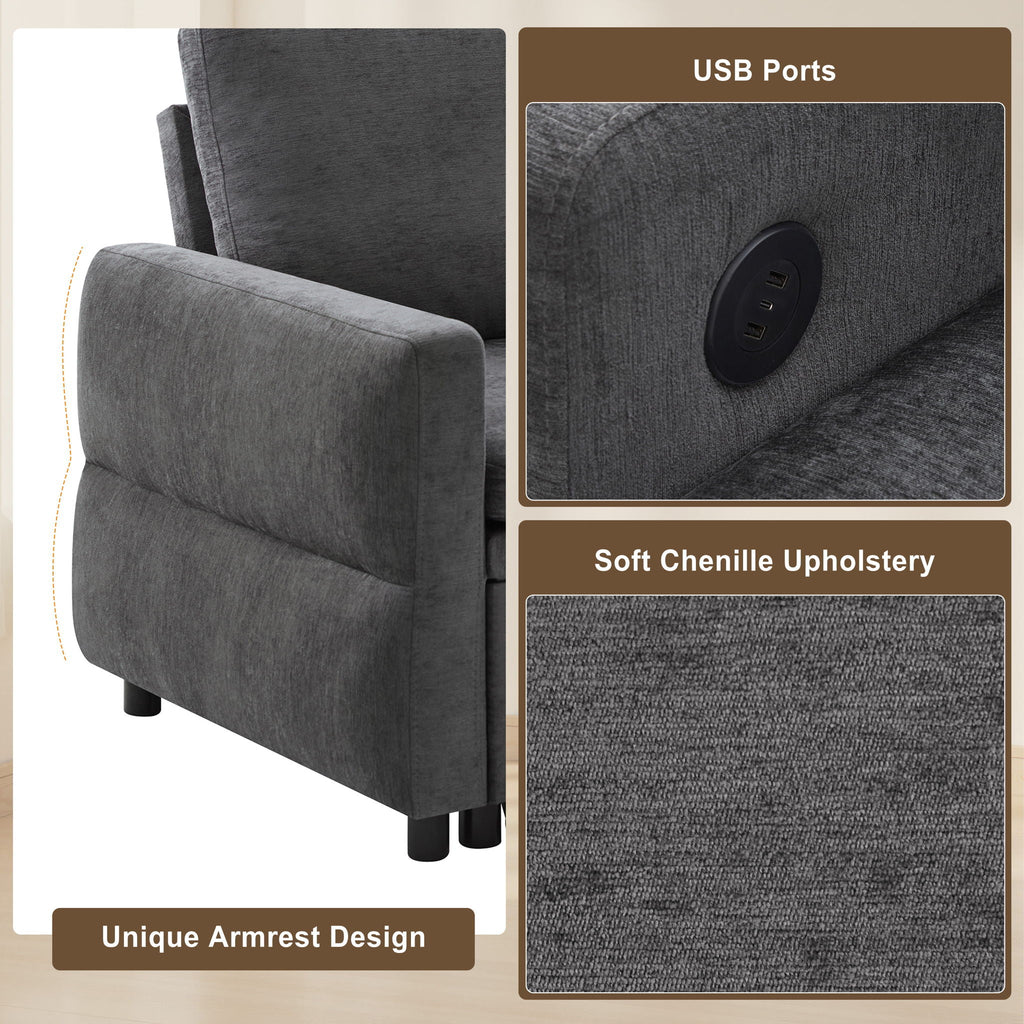 Convertible Sofa Bed Loveseat With Adjustable Backrest And USB Ports
