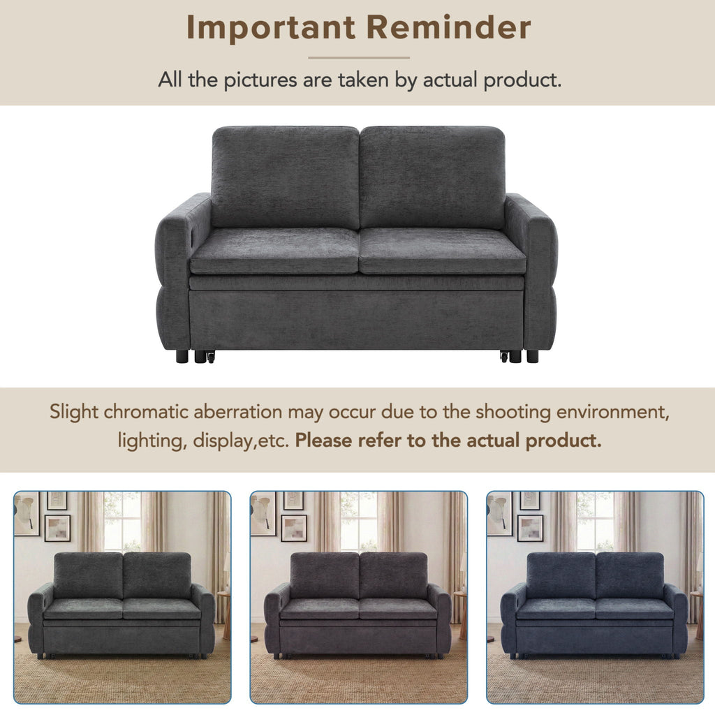 Convertible Sofa Bed Loveseat With Adjustable Backrest And USB Ports
