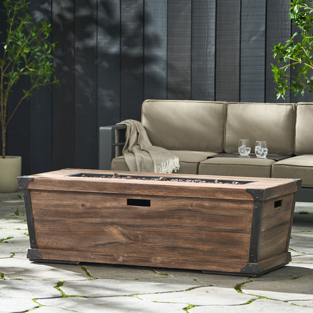 Outdoor Patio Rectangle Gas Burning Fire Pit - Wood Pattern