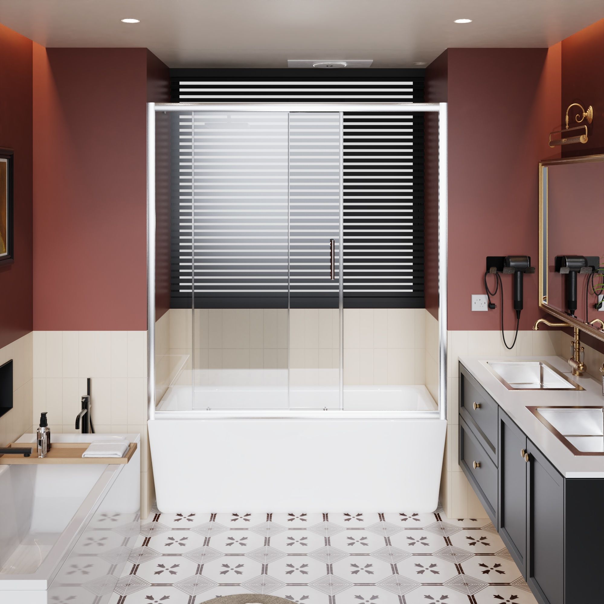 Single Sliding Shower Door For Bathtub With Handle - Chrome