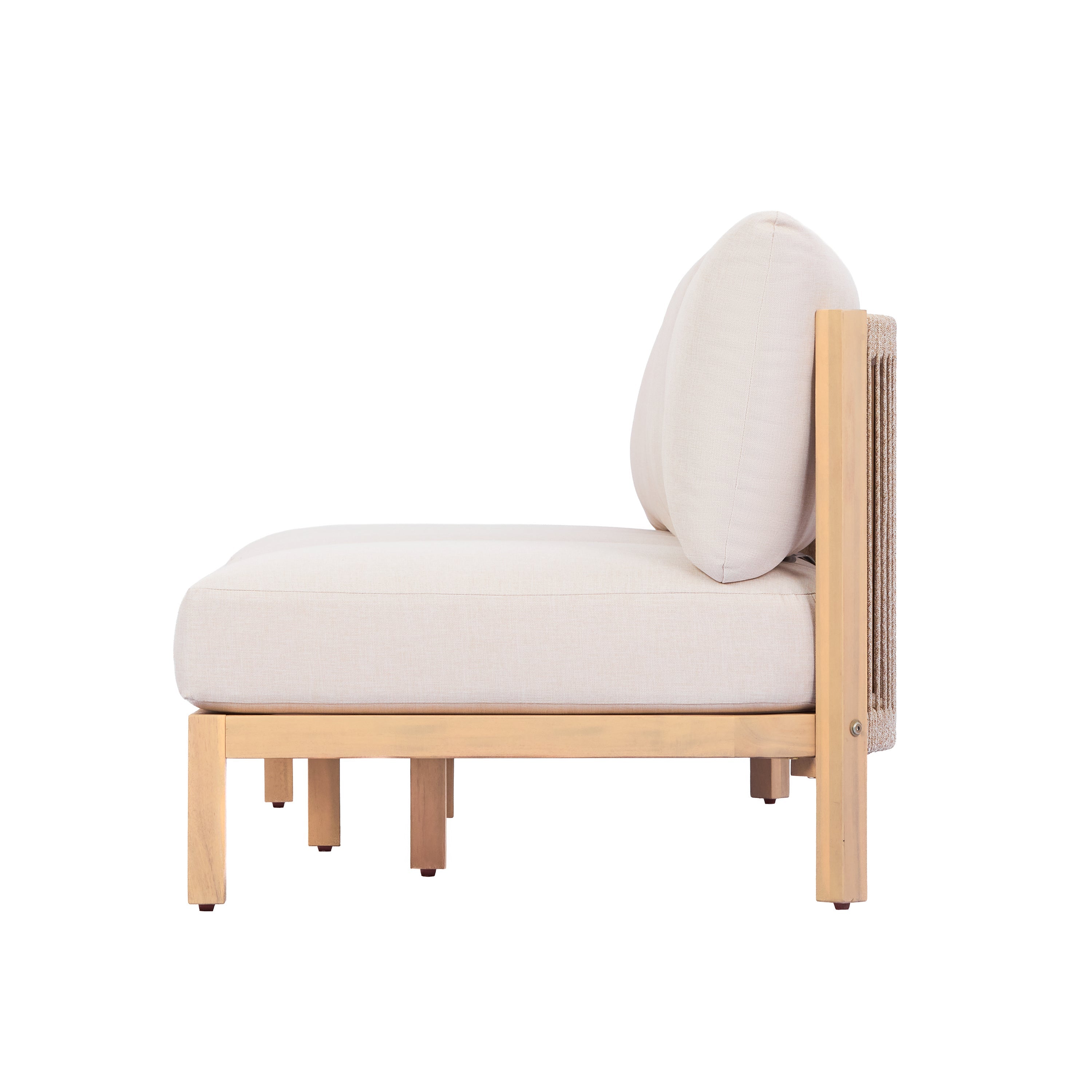 73.23" Outdoor Acacia Wood Frame Rope-Braided Backrest Three-Seater Sofa