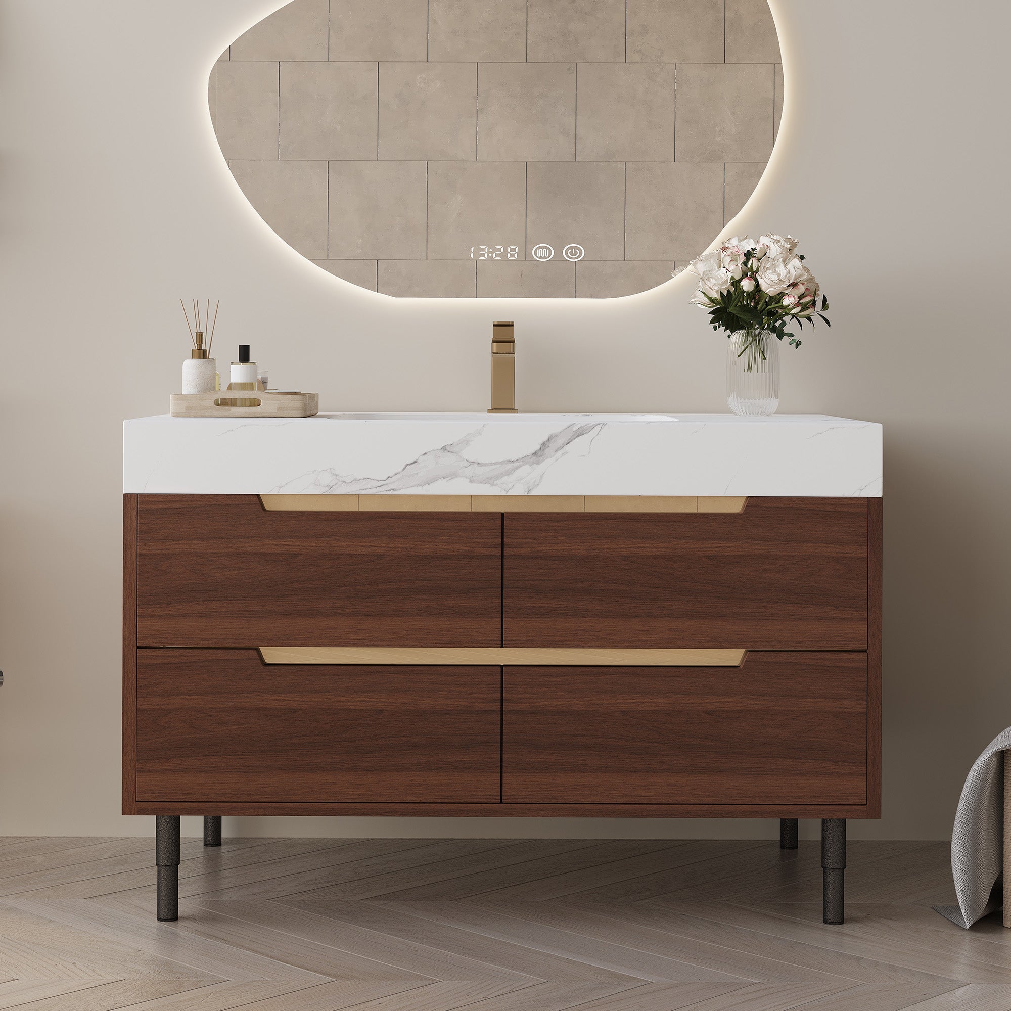 35.4" Farmhouse Free-standing Sintered Stone Bathroom Vanity with Undermount Sink