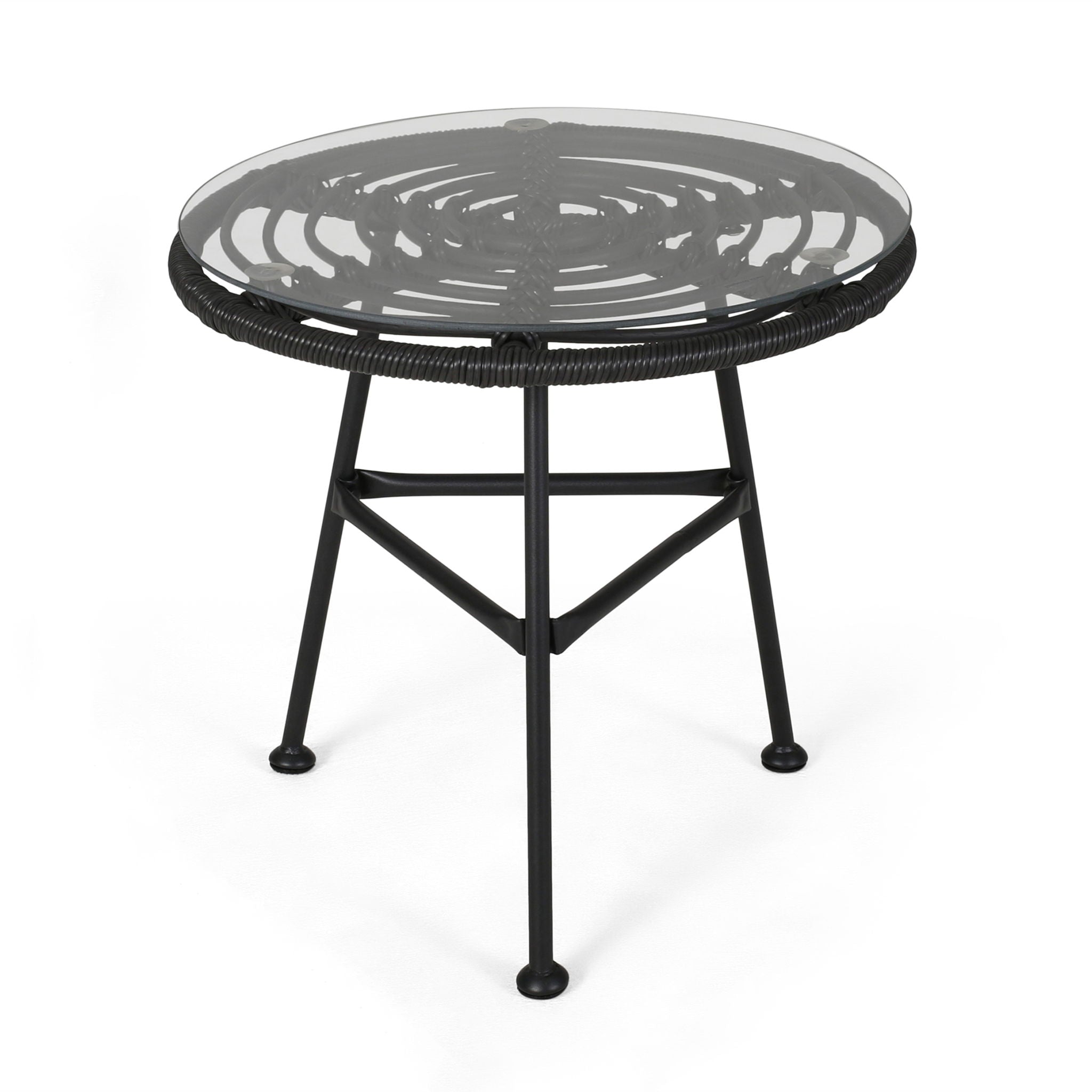 Petrichor Outdoor Side Table with Tempered Glass and Steel Frame