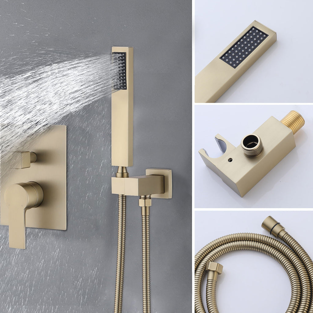 Tub Shower Faucet Set With 12" Rain Shower Head And Handheld Spray Combo