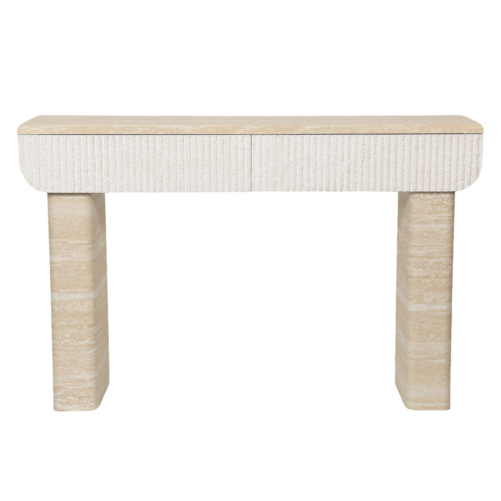 Entryway Table With 2 Hidden Handle Drawers For Entrance - Beige / Yellow